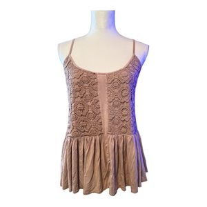 POL Women's Pale pink Blush  Peplum Sleeveless Crochet Cami Size S